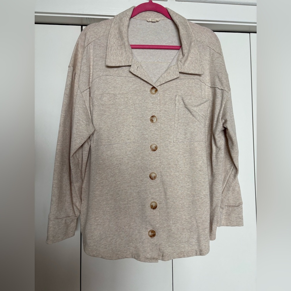 Cream button up shacket